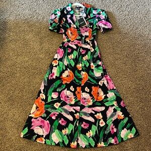 DKNY Floral Maxi Dress - Black, Pink, Green, Orange